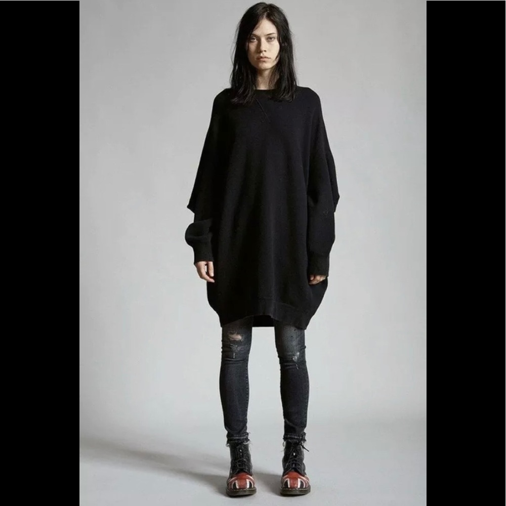 R13 Grunge Sweatshirt Dress - Washed Black. Size medium